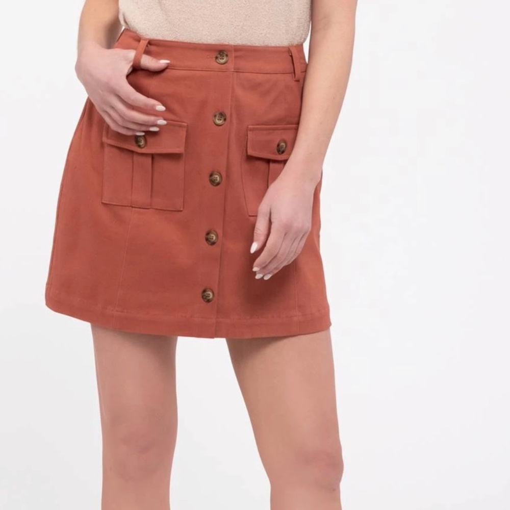 Terra Cotta Button Front Skirt